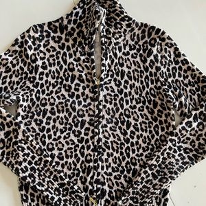 BOSTON PROPER Women's Sweater Sz Medium M Animal Print Full Zip Knit Cardigan